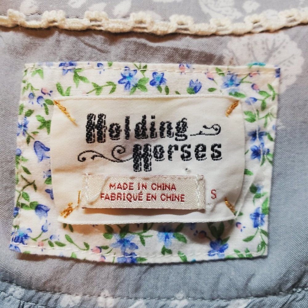 Boho Gray-White Button Down Tunic by Holding Horses For Anthropologie Sz S - Picture 9 of 11